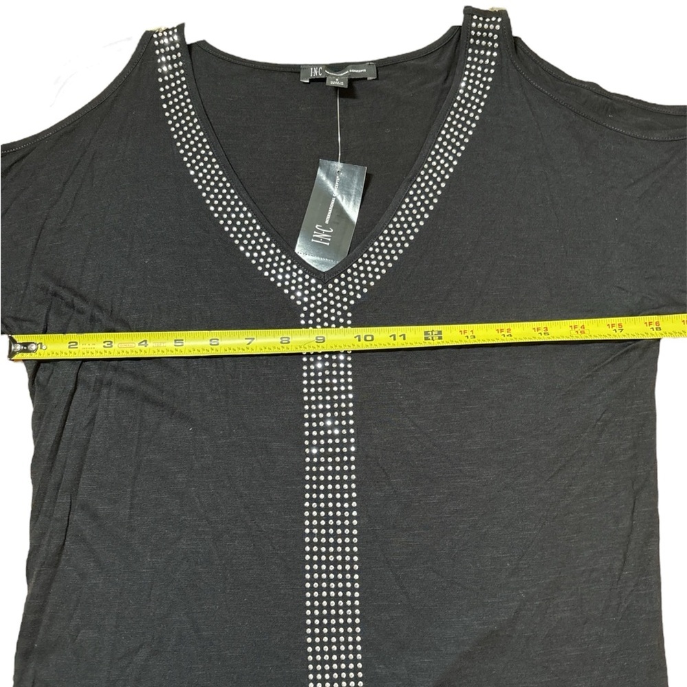 NWT INC International Concepts Black Cold Shoulder Blouse With Sliver Studs Sz S - Picture 5 of 9